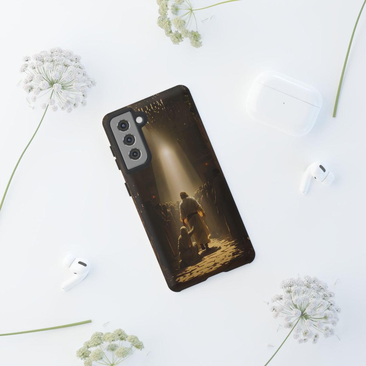 Christelijk telefoonhoesje Aangeraakt door geloof bruin mat