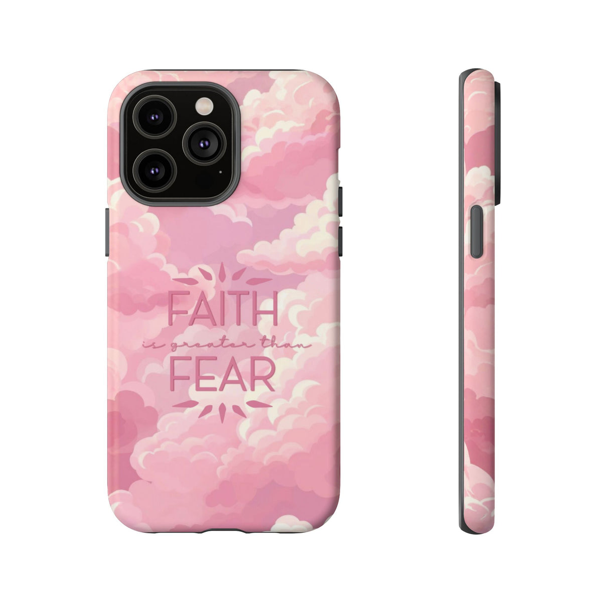 Christelijk telefoonhoesje Geloof is sterker dan angst roze mat
