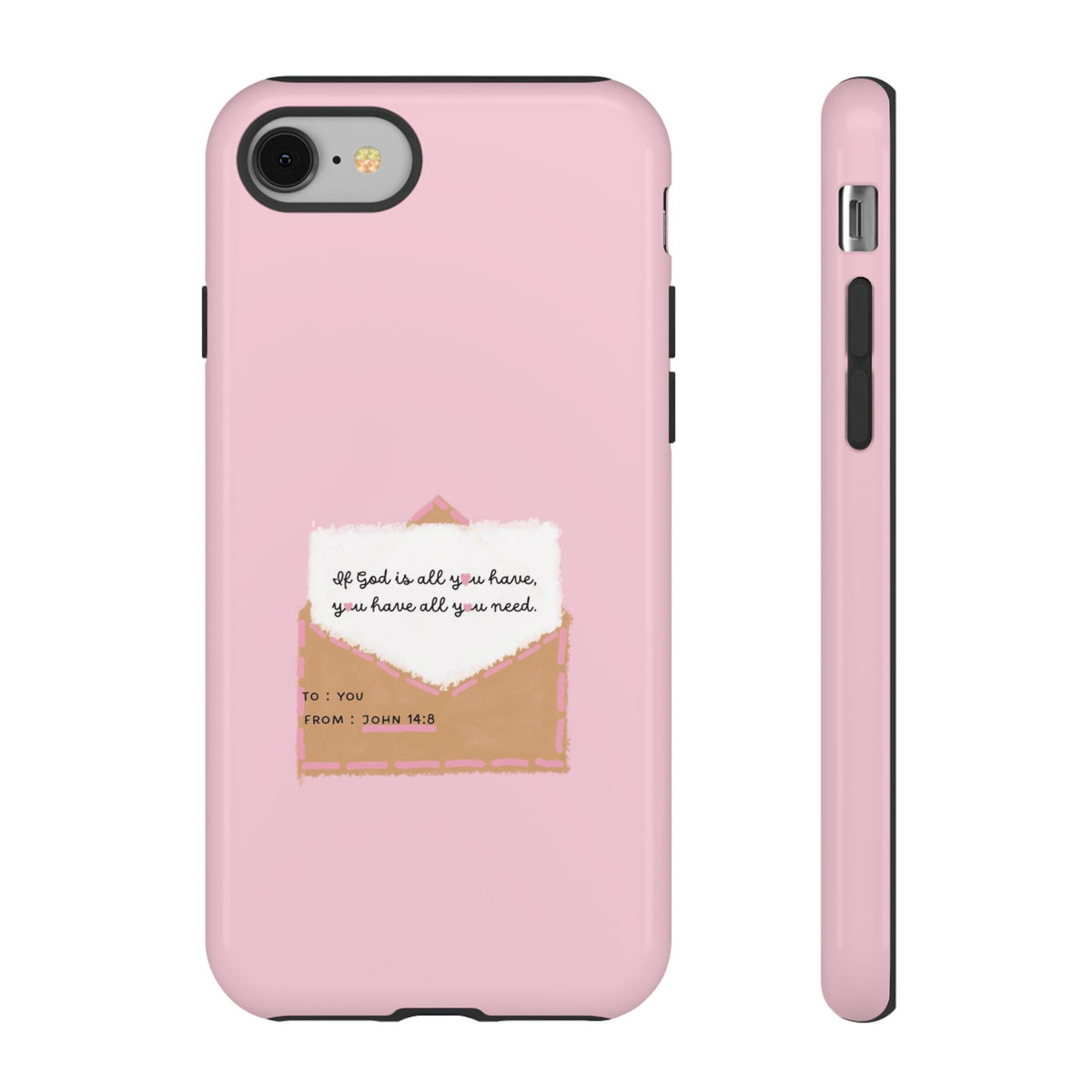 Christelijk telefoonhoesje God is alles wat je nodig hebt roze mat