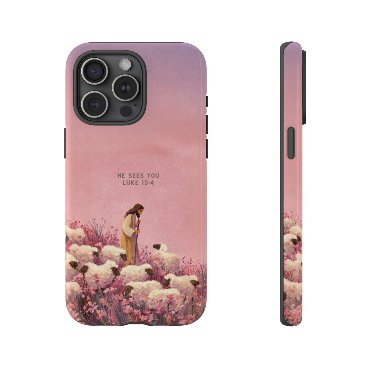Christelijk telefoonhoesje Hij ziet jou roze mat
