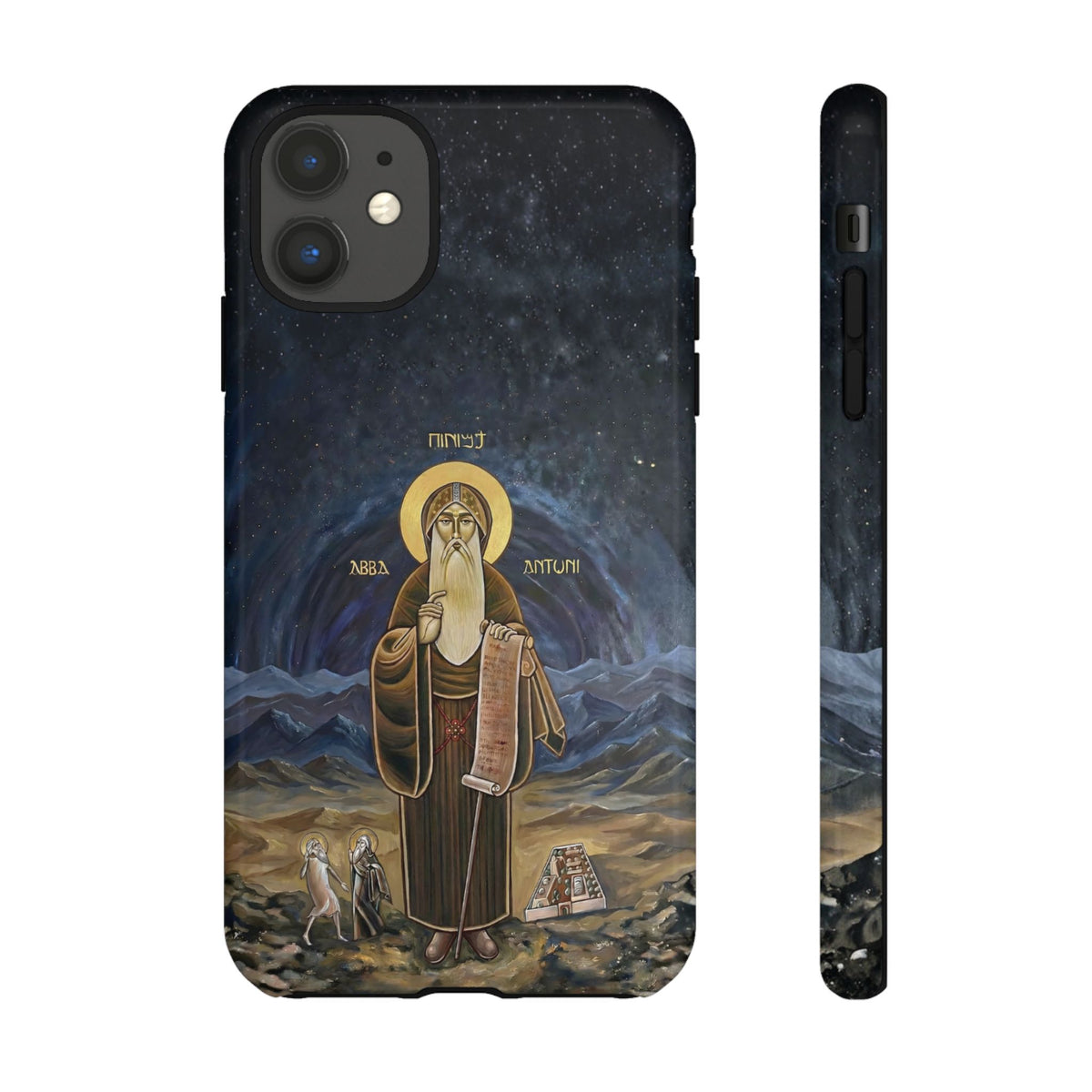 Christelijk telefoonhoesje Sint-Antonius de Grote donkerblauw mat