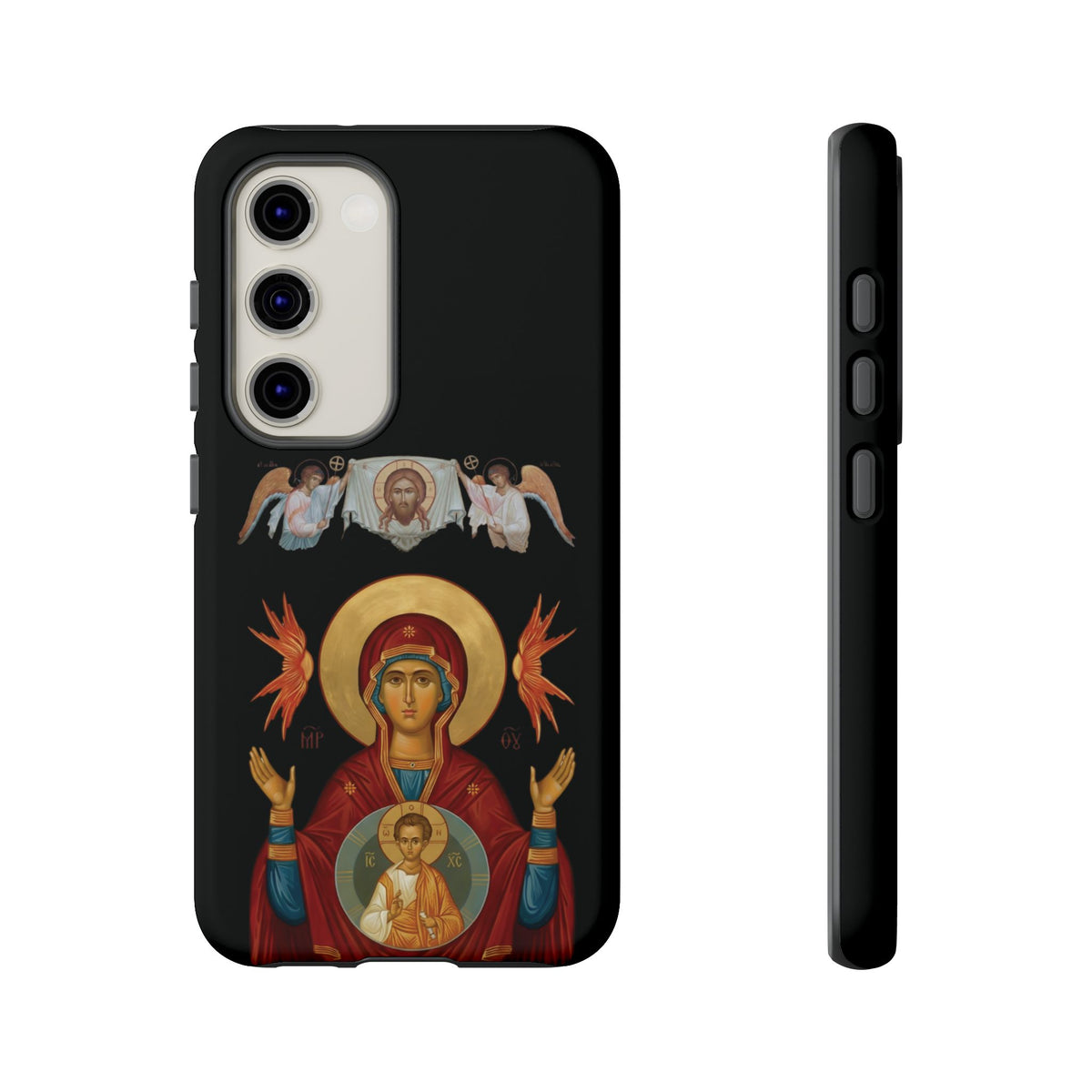 Christelijk telefoonhoesje De Heilige Maagd Maria zwart mat