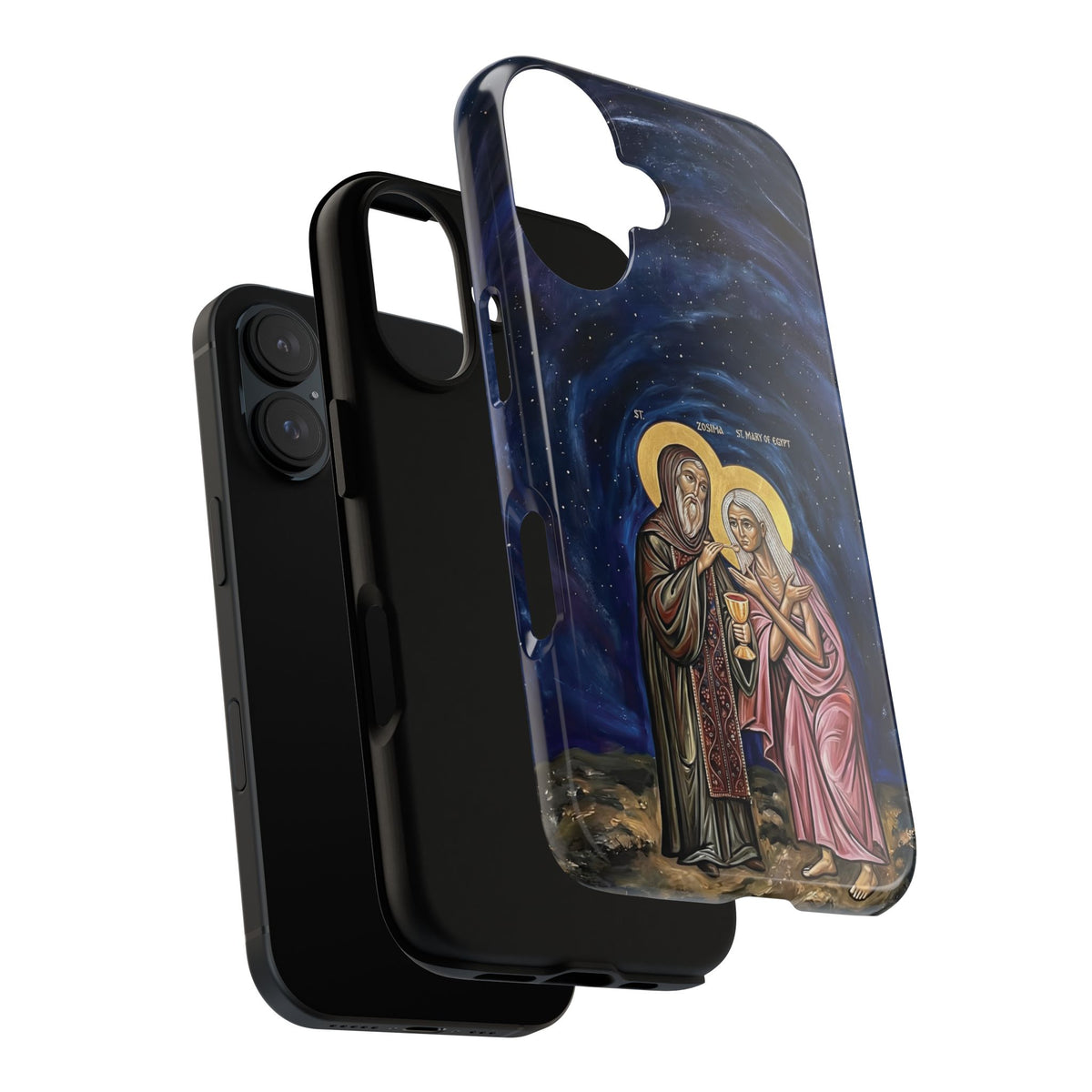 Christelijk telefoonhoesje Maria van Egypte en Sint-Zosimas donkerblauw mat