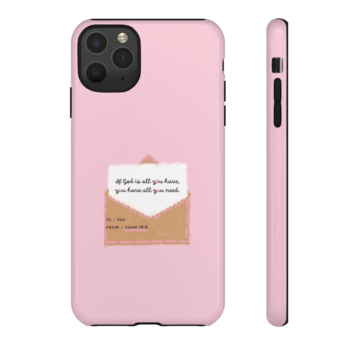 Christelijk telefoonhoesje God is alles wat je nodig hebt roze mat