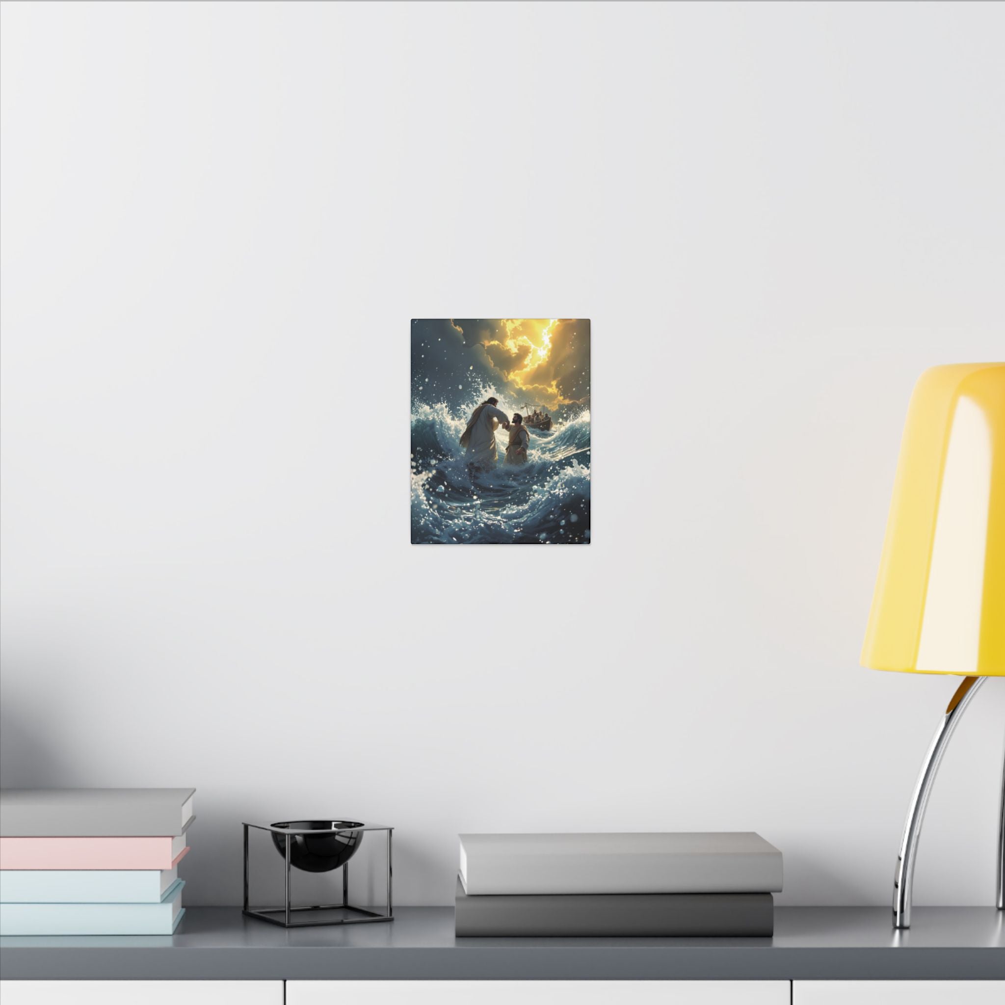 Jesus Holding Peter’s Hand Across the Storm' Matte Stretched Wall Art