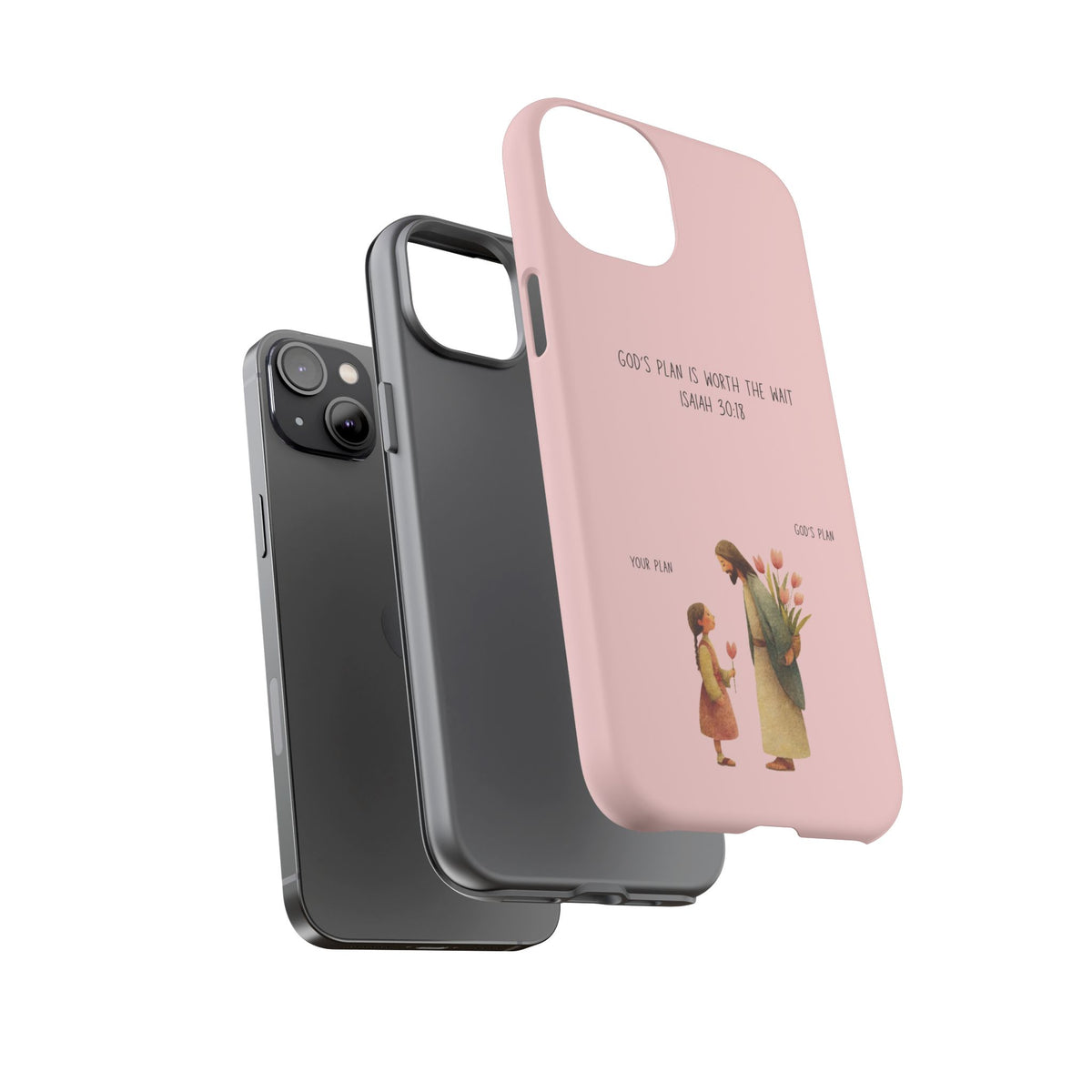 Christelijk telefoonhoesje Gods plan is beter roze mat