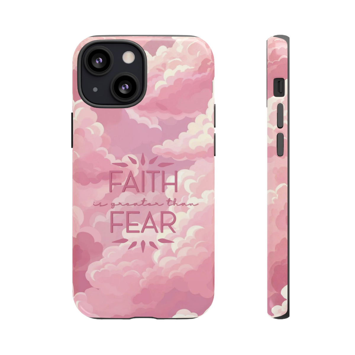 Christelijk telefoonhoesje Geloof is sterker dan angst roze mat