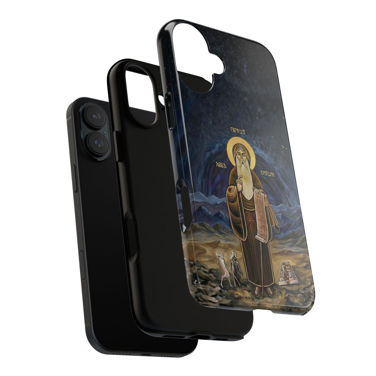 Christelijk telefoonhoesje Sint-Antonius de Grote donkerblauw mat
