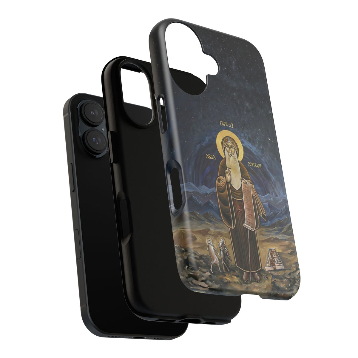 Christelijk telefoonhoesje Sint-Antonius de Grote donkerblauw mat