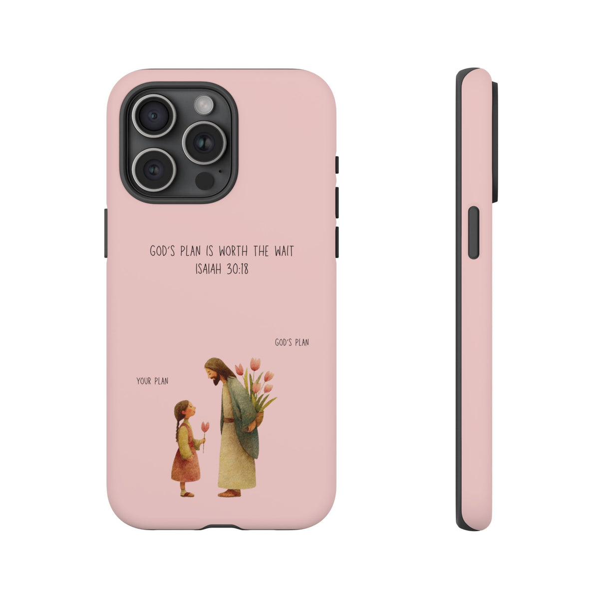 Christelijk telefoonhoesje Gods plan is beter roze mat