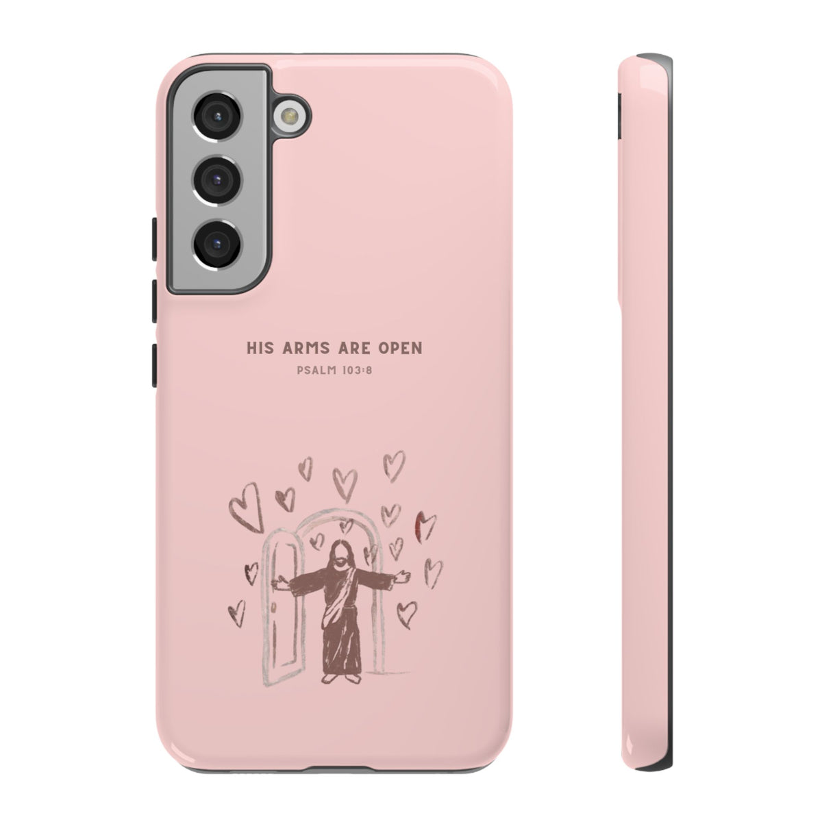 Christelijk telefoonhoesje Zijn armen staan open roze mat