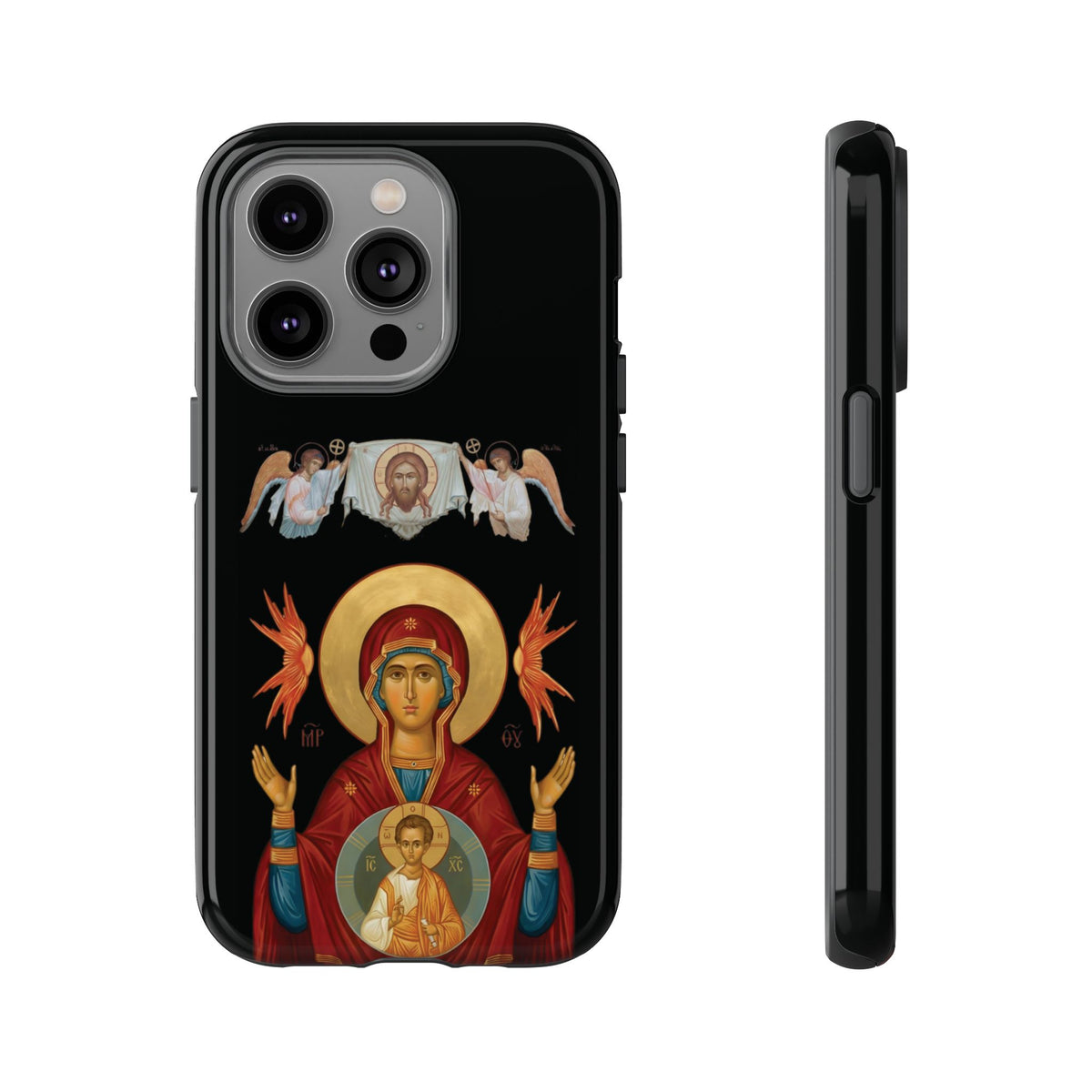 Christelijk telefoonhoesje De Heilige Maagd Maria zwart mat