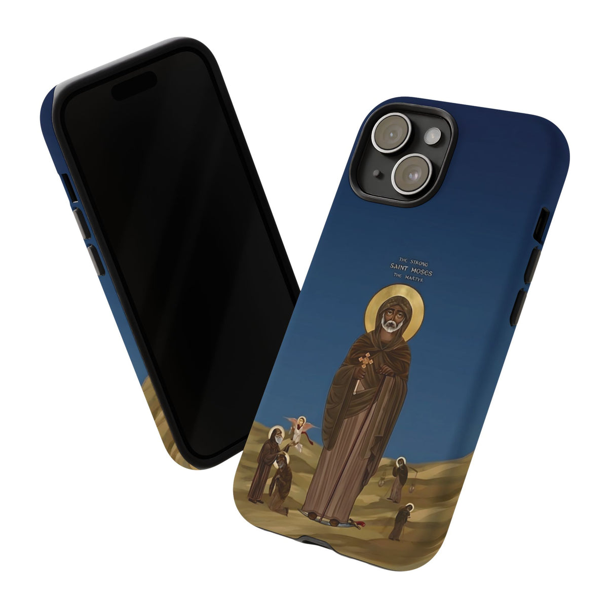 Christelijk telefoonhoesje Sint-Mozes de Sterke blauw mat