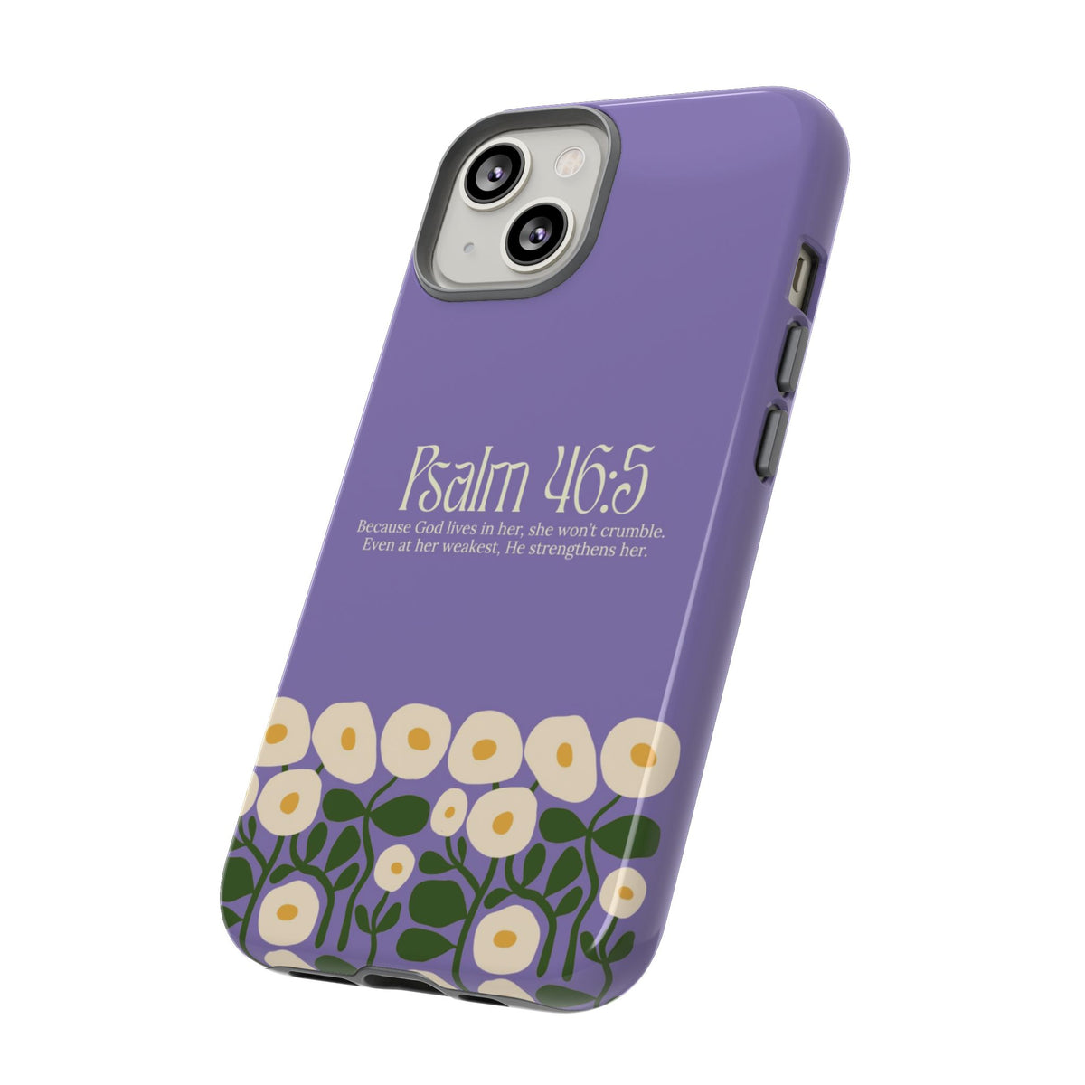 Christelijk telefoonhoesje God woont in haar lila mat