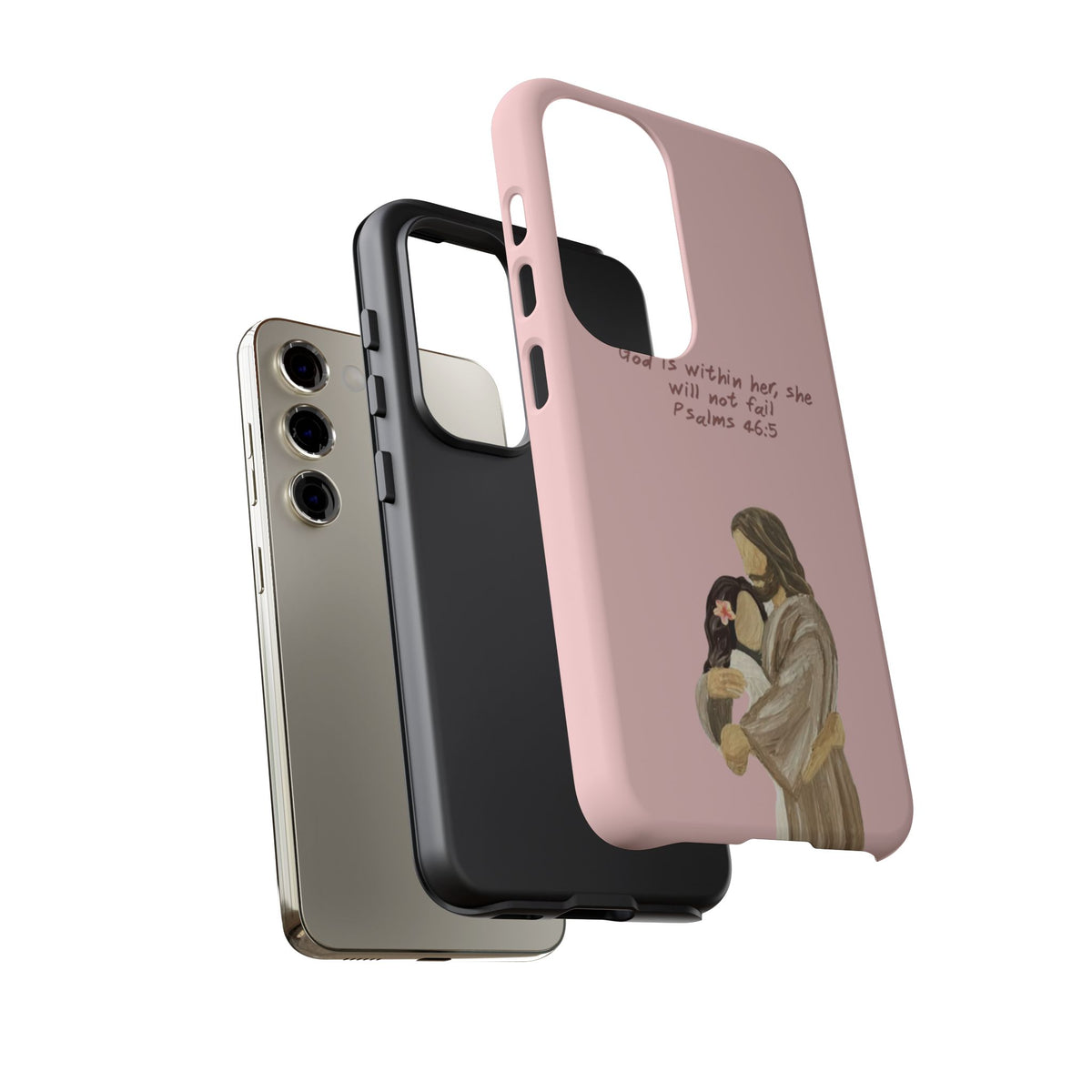 Christelijk telefoonhoesje God is in haar roze mat