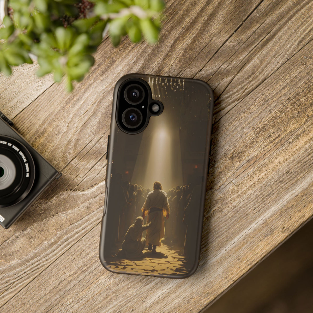 Christelijk telefoonhoesje Aangeraakt door geloof bruin mat