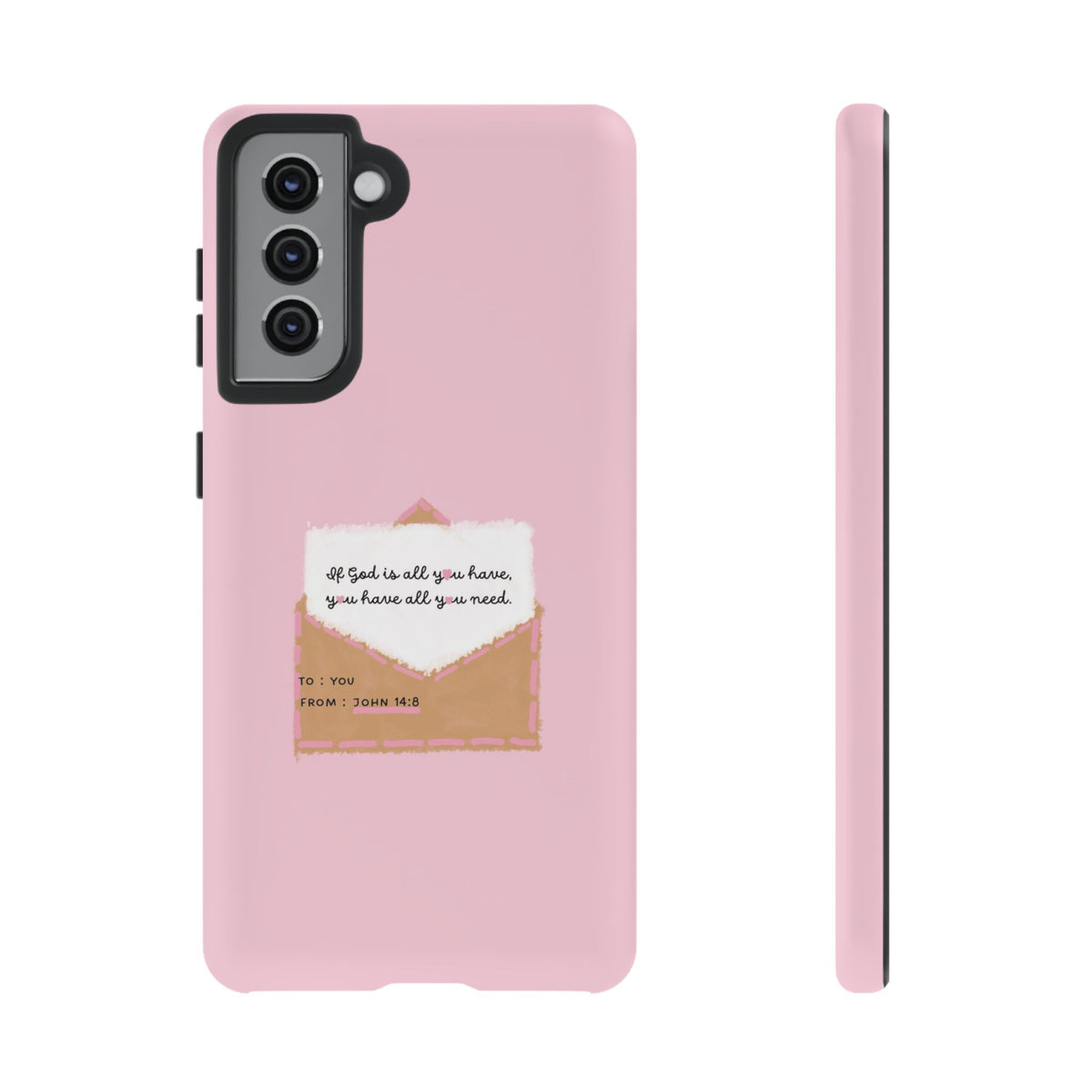 Christelijk telefoonhoesje God is alles wat je nodig hebt roze mat