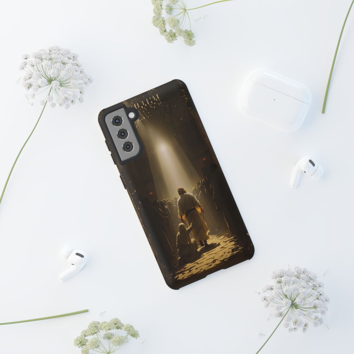 Christelijk telefoonhoesje Aangeraakt door geloof bruin mat