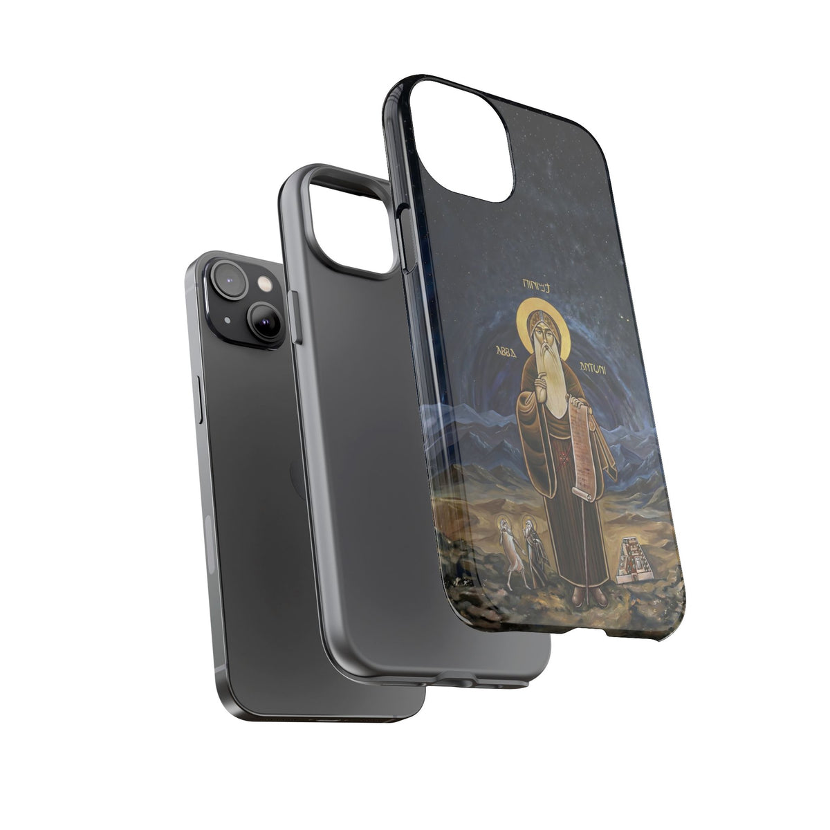 Christelijk telefoonhoesje Sint-Antonius de Grote donkerblauw mat