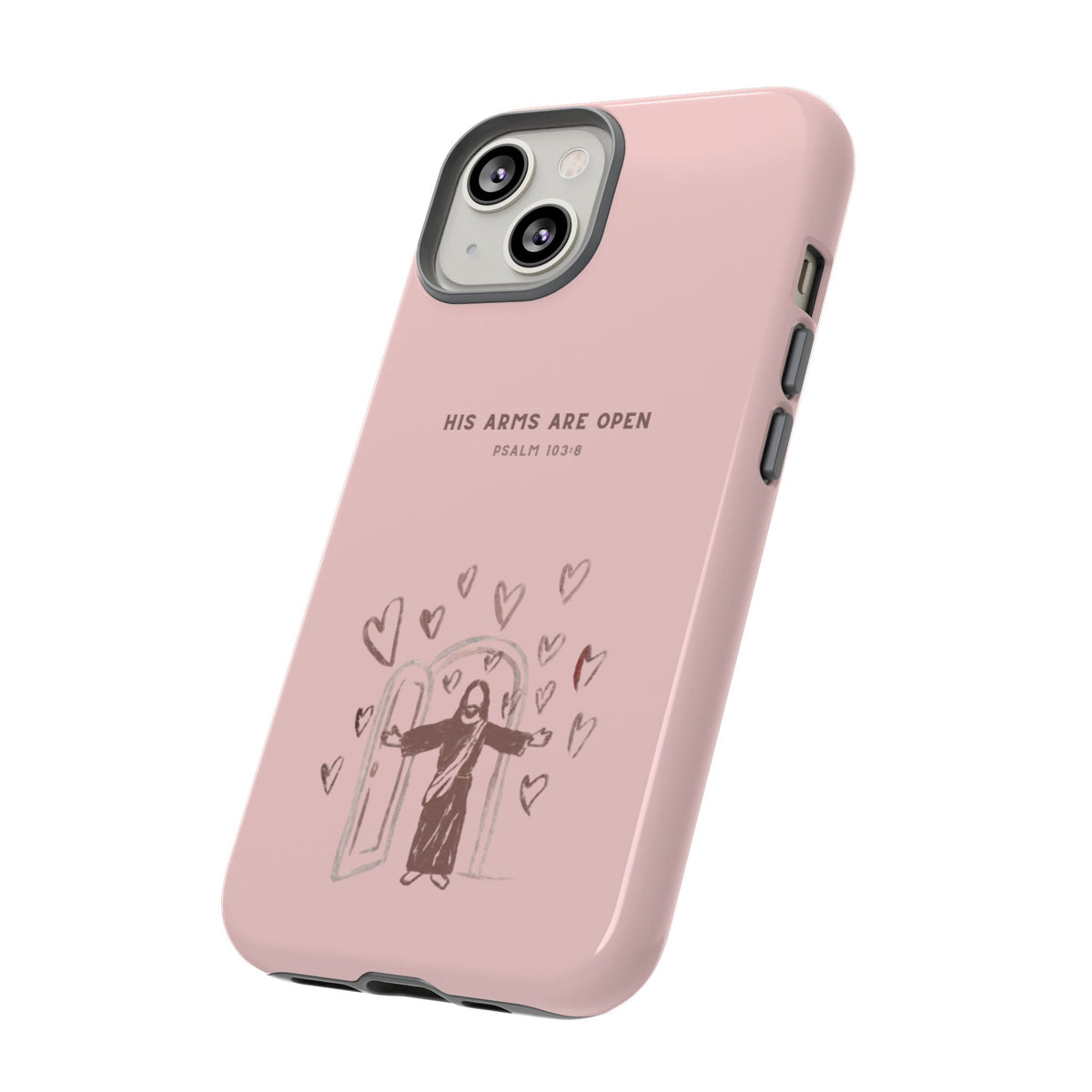 Christelijk telefoonhoesje Zijn armen staan open roze mat