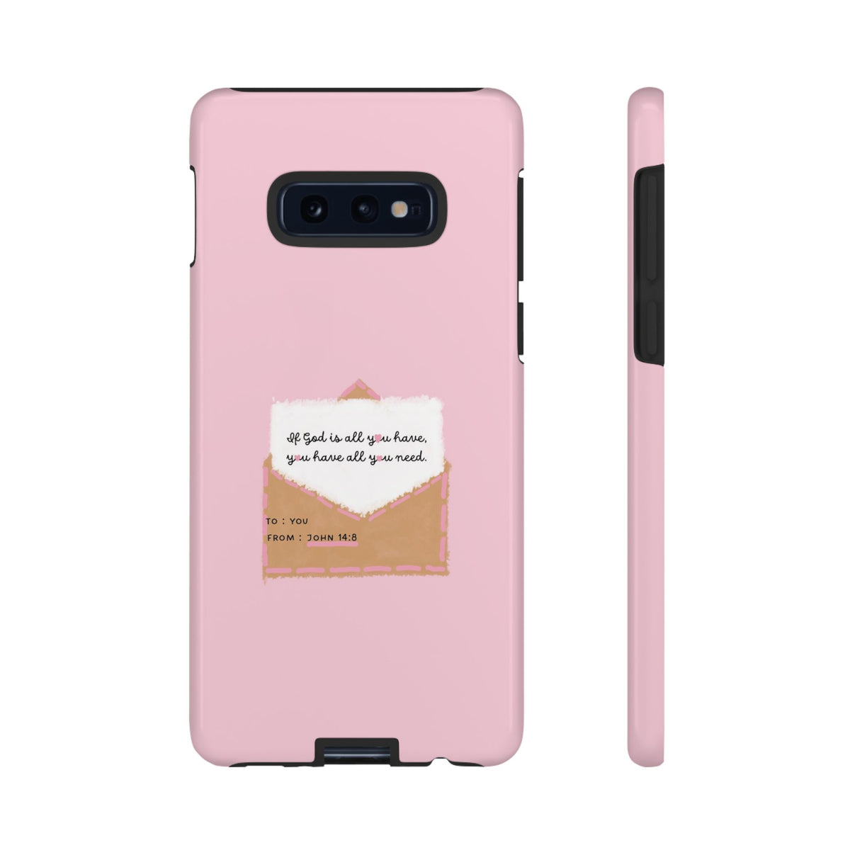 Christelijk telefoonhoesje God is alles wat je nodig hebt roze mat