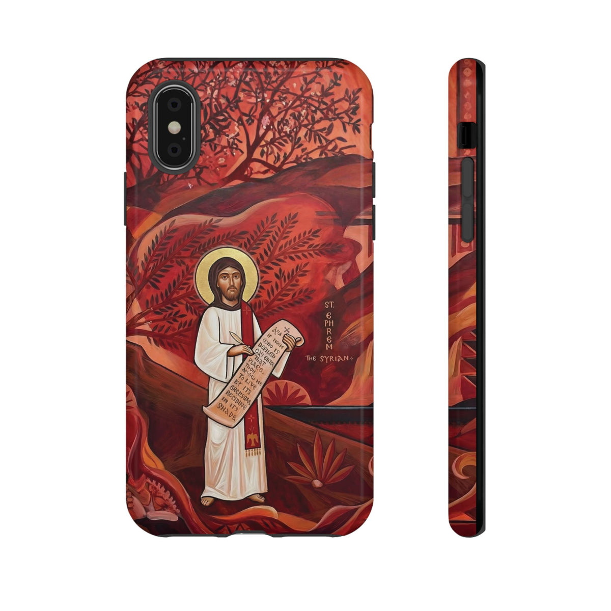 Christelijk telefoonhoesje Sint-Efrem de Syriër rood mat
