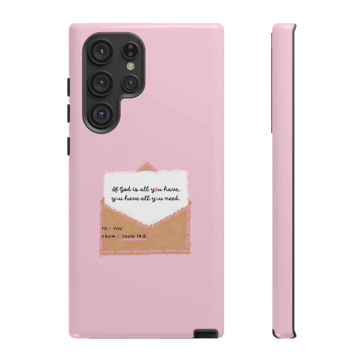Christelijk telefoonhoesje God is alles wat je nodig hebt roze mat