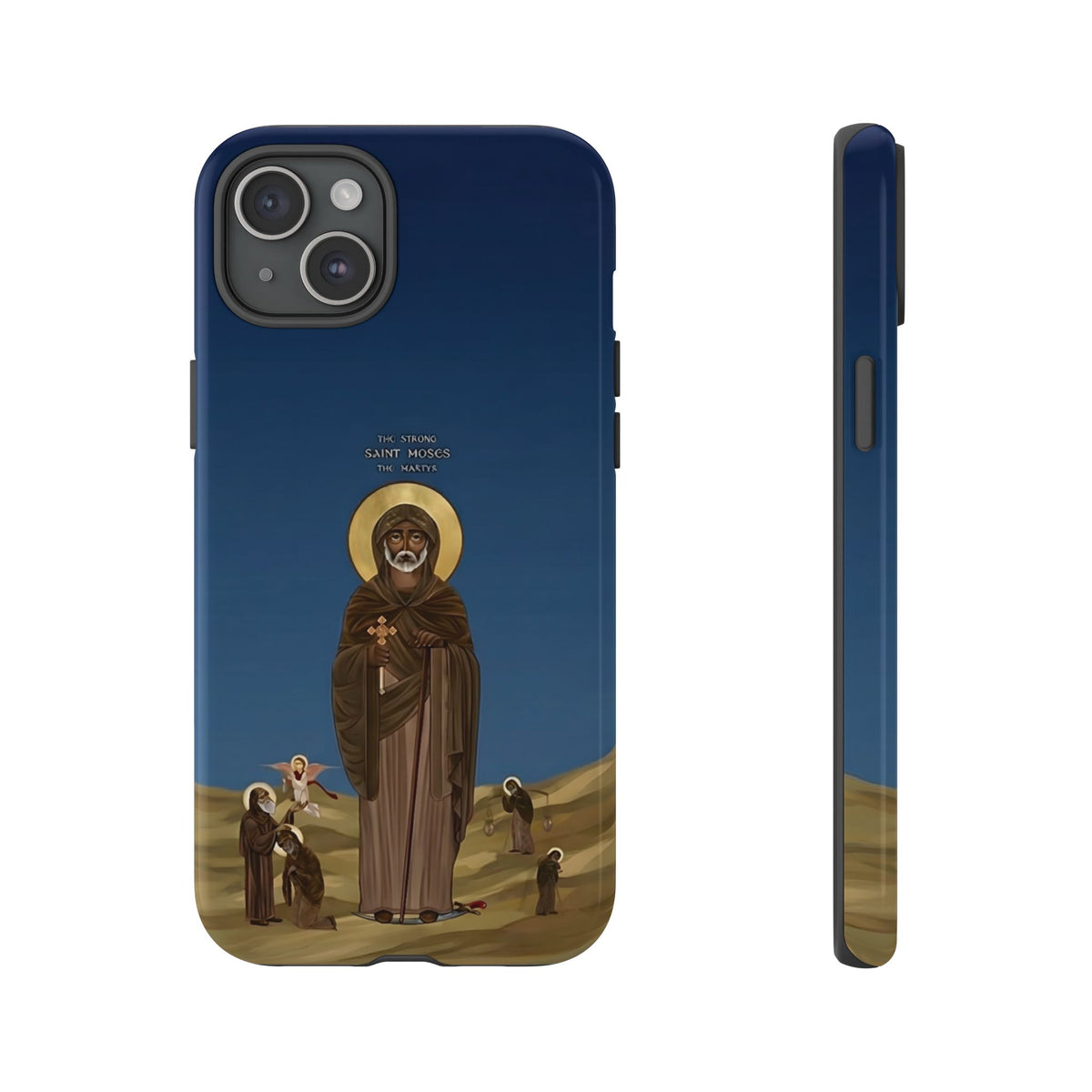 Christelijk telefoonhoesje Sint-Mozes de Sterke blauw mat