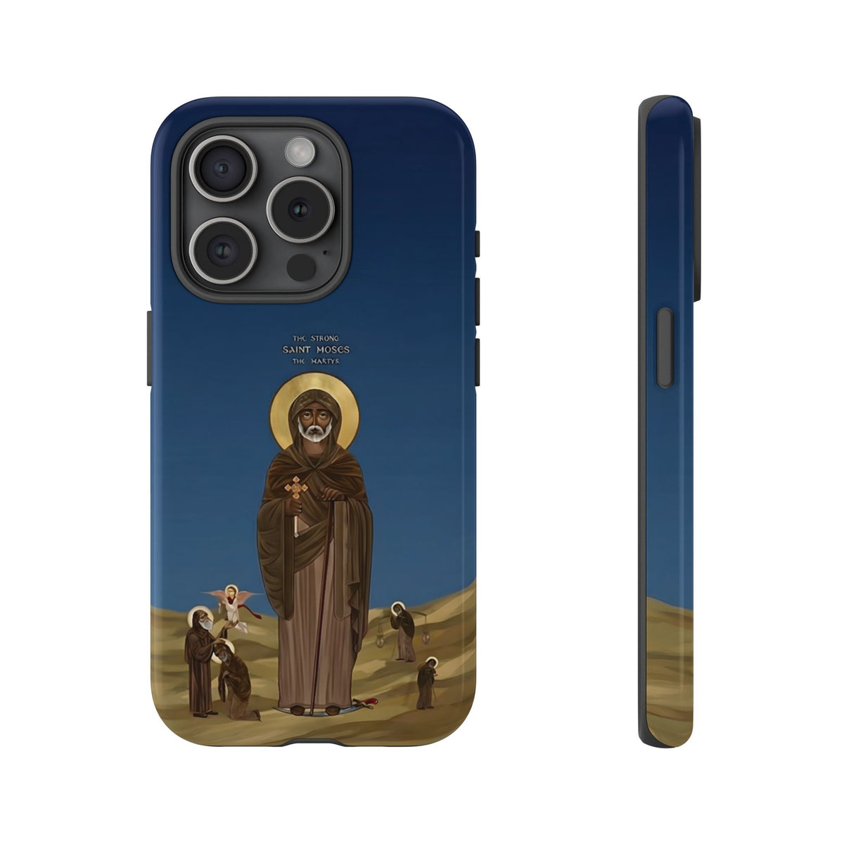 Christelijk telefoonhoesje Sint-Mozes de Sterke blauw mat