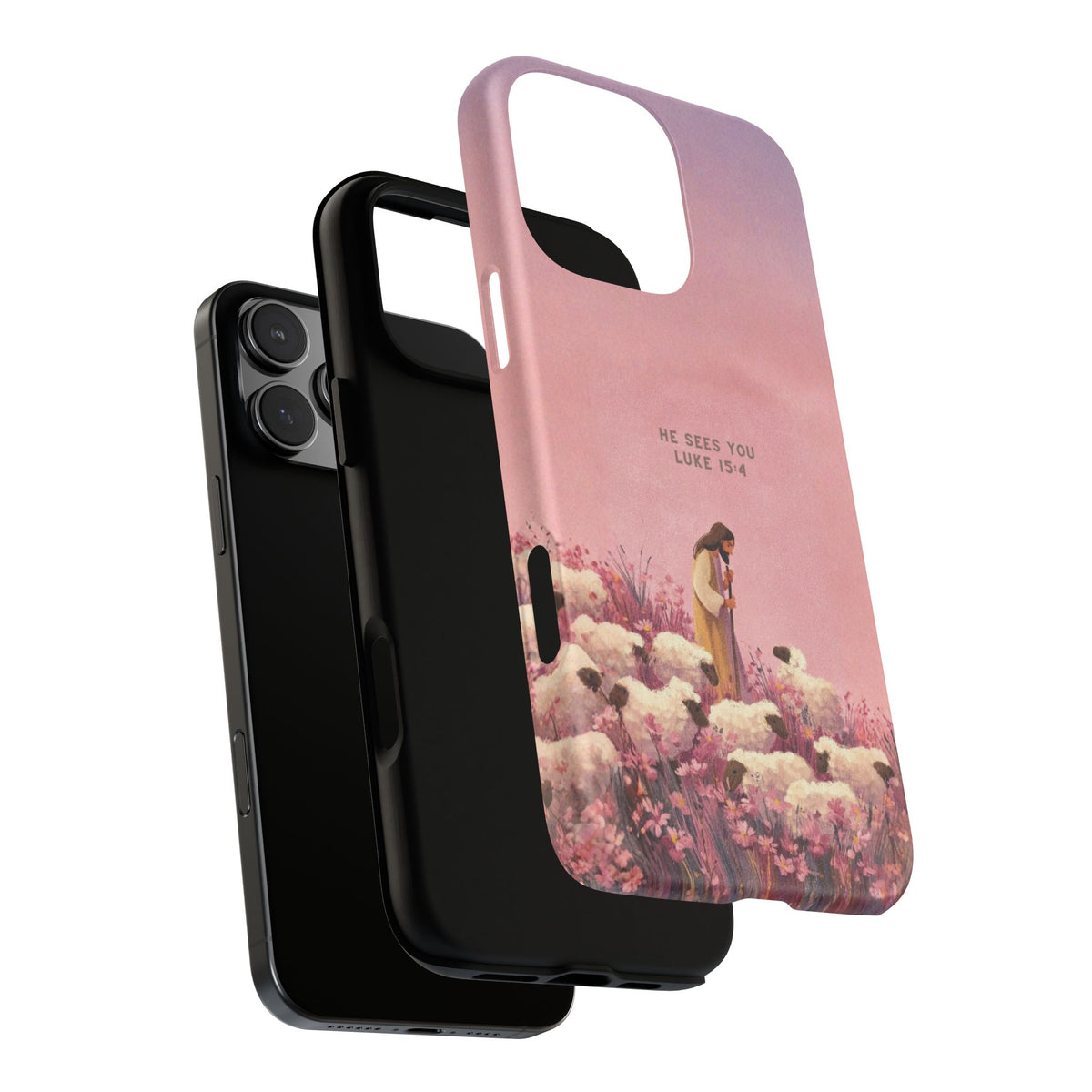 Christelijk telefoonhoesje Hij ziet jou roze mat