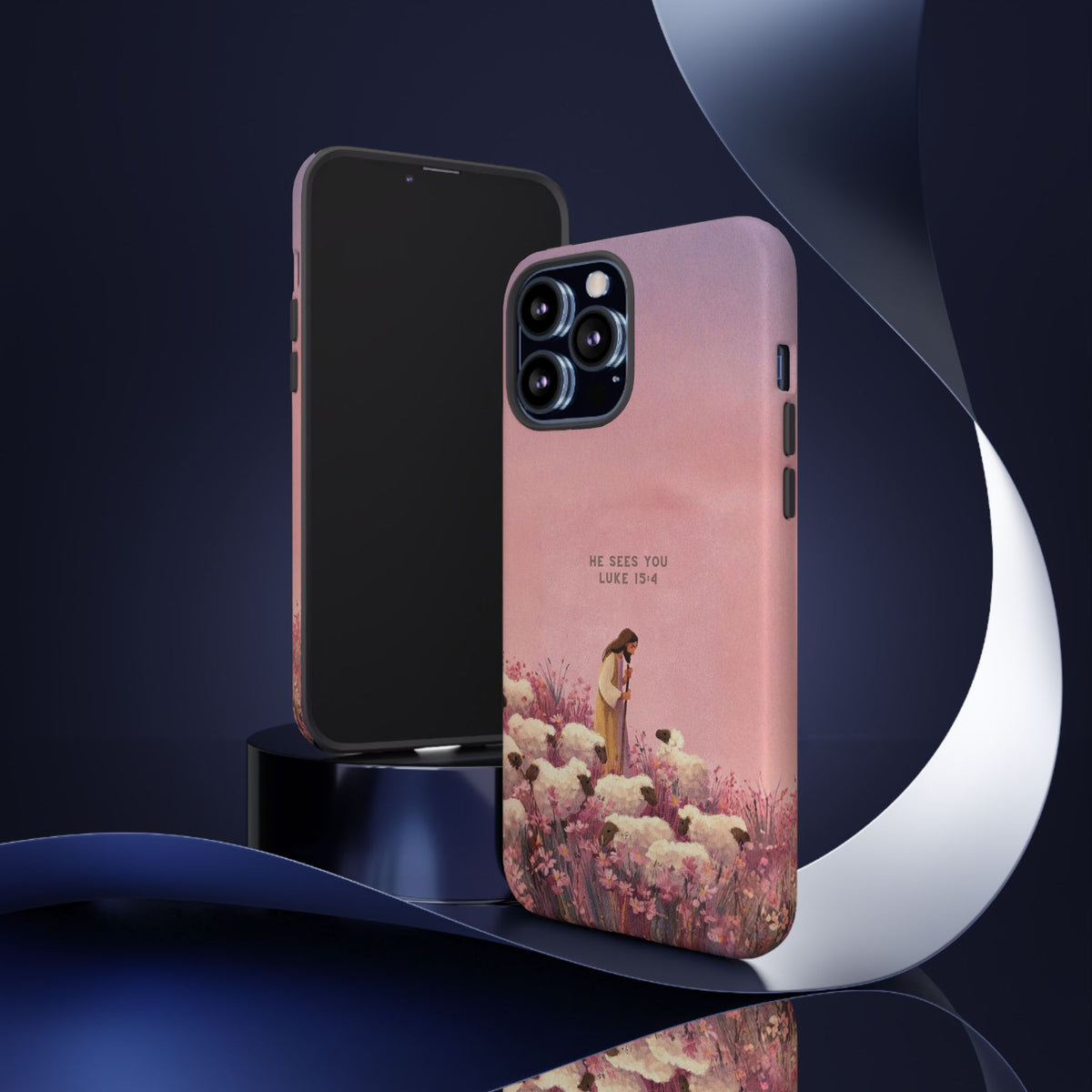 Christelijk telefoonhoesje Hij ziet jou roze mat