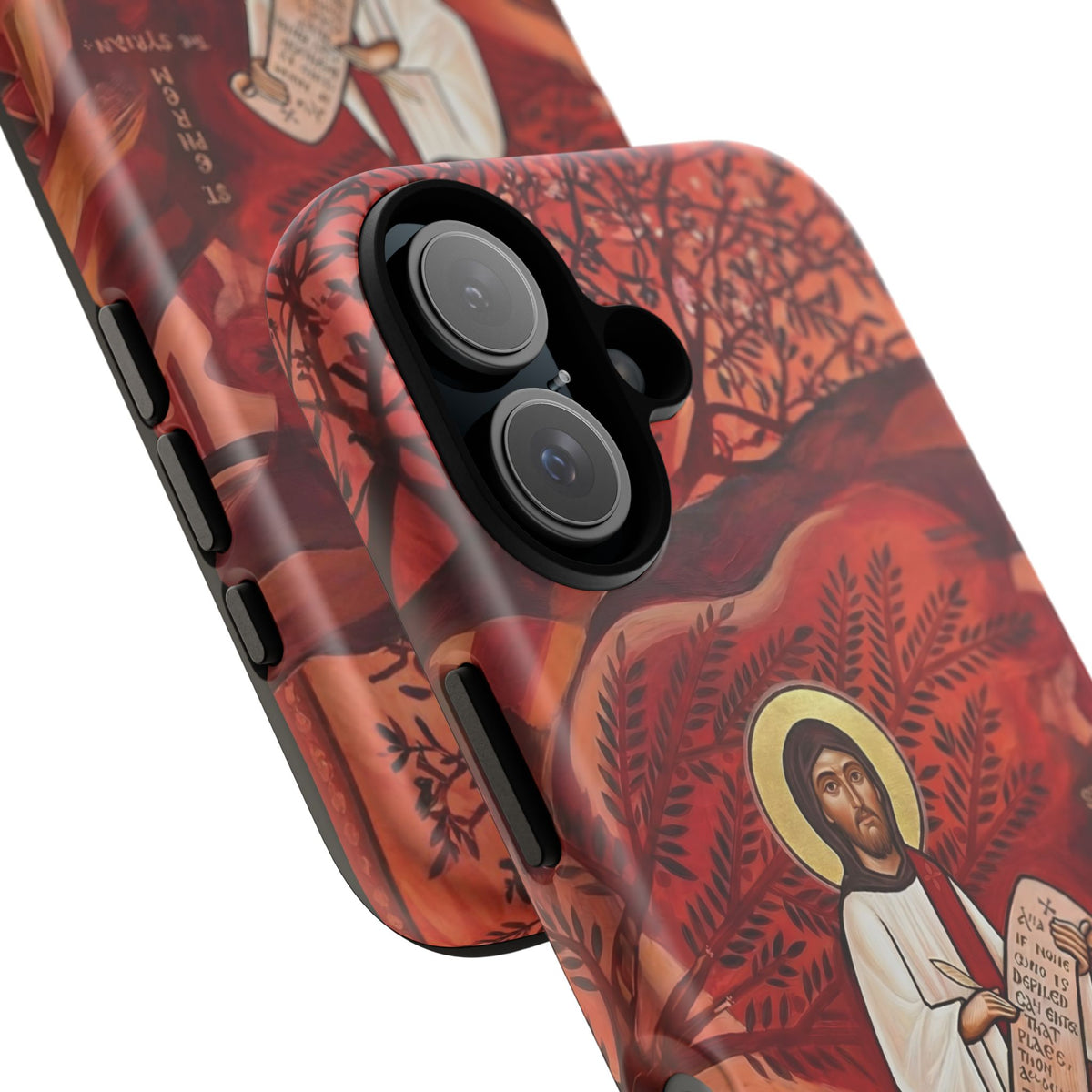 Christelijk telefoonhoesje Sint-Efrem de Syriër rood mat