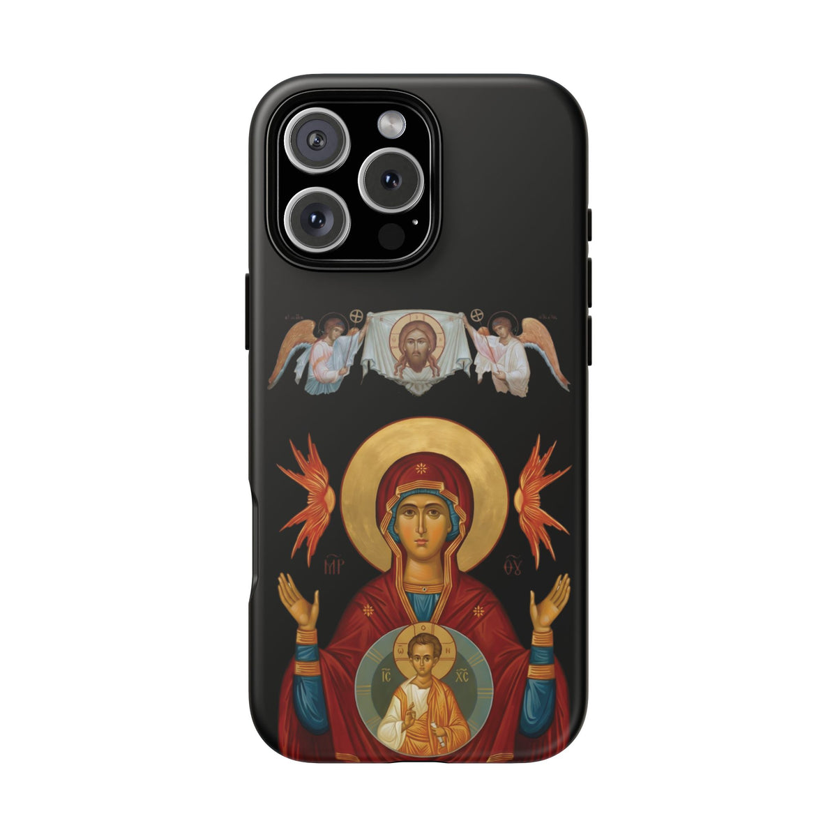 Christelijk telefoonhoesje De Heilige Maagd Maria zwart mat