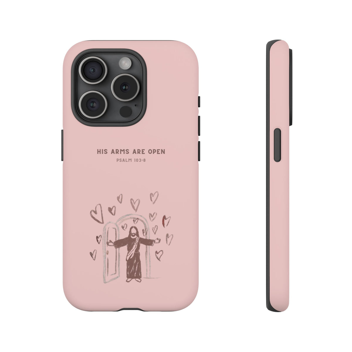Christelijk telefoonhoesje Zijn armen staan open roze mat