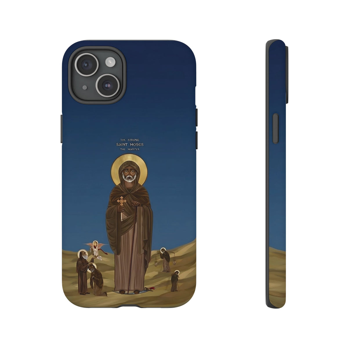 Christelijk telefoonhoesje Sint-Mozes de Sterke blauw mat