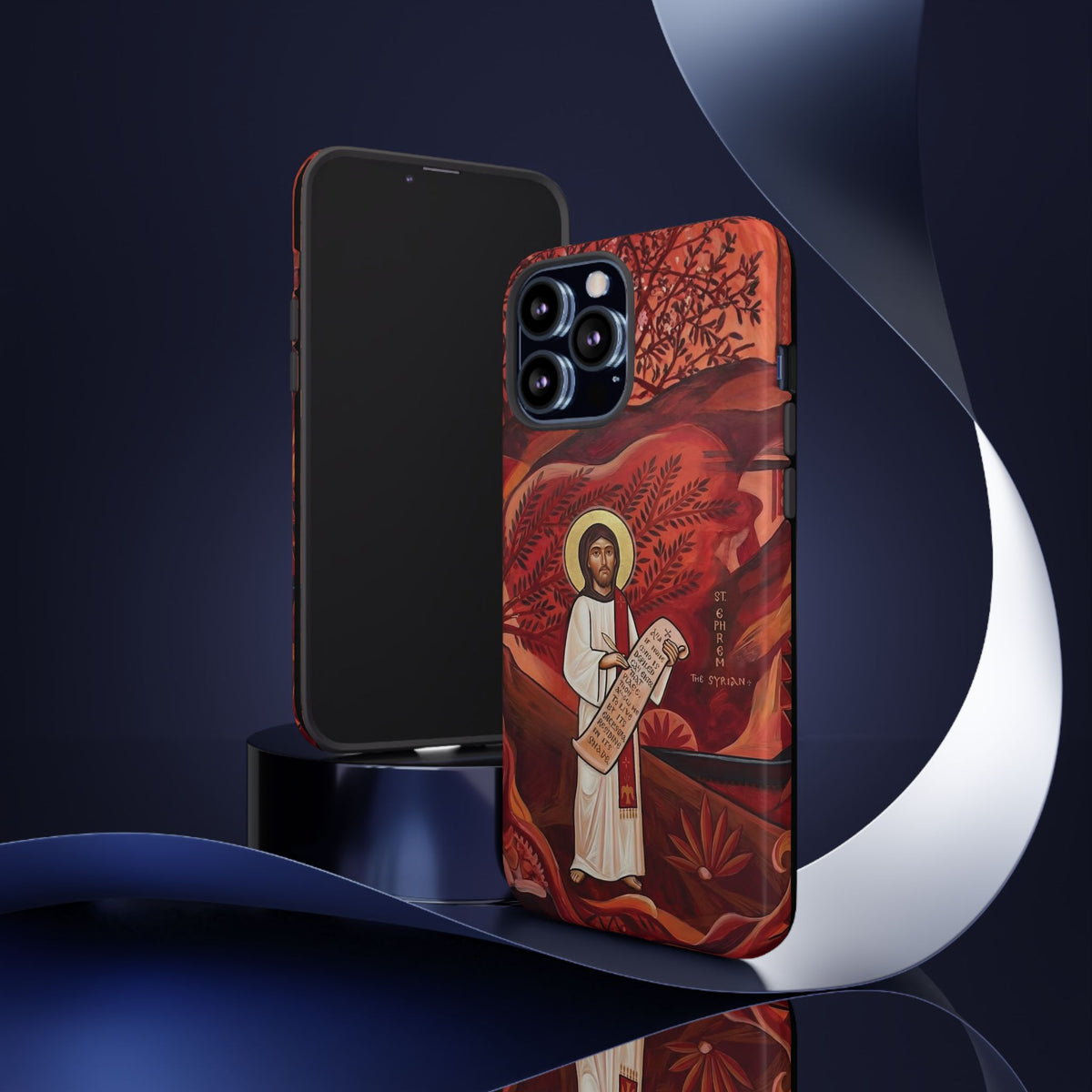 Christelijk telefoonhoesje Sint-Efrem de Syriër rood mat