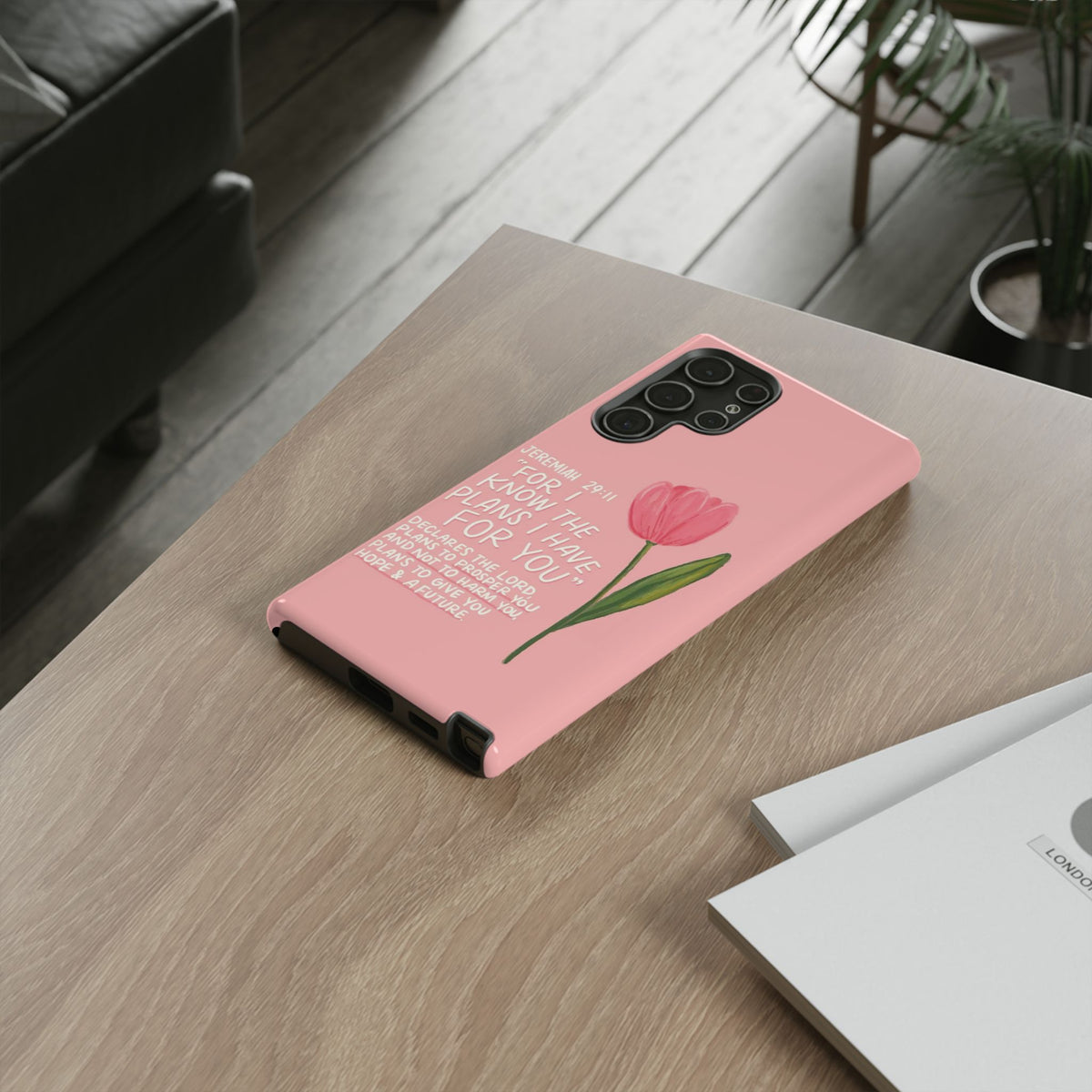 Christelijk telefoonhoesje Ik ken de plannen roze mat