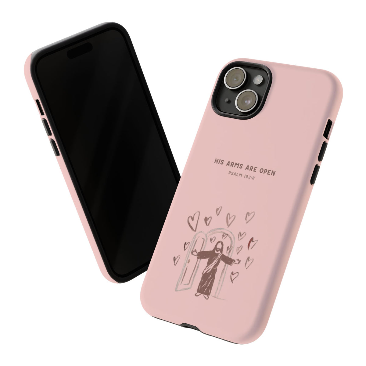 Christelijk telefoonhoesje Zijn armen staan open roze mat