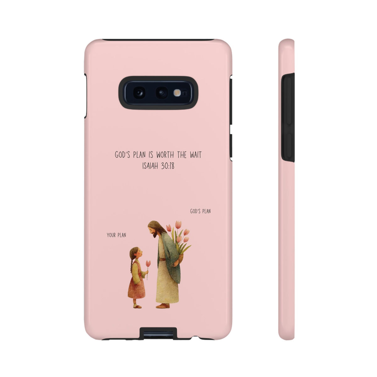 Christelijk telefoonhoesje Gods plan is beter roze mat