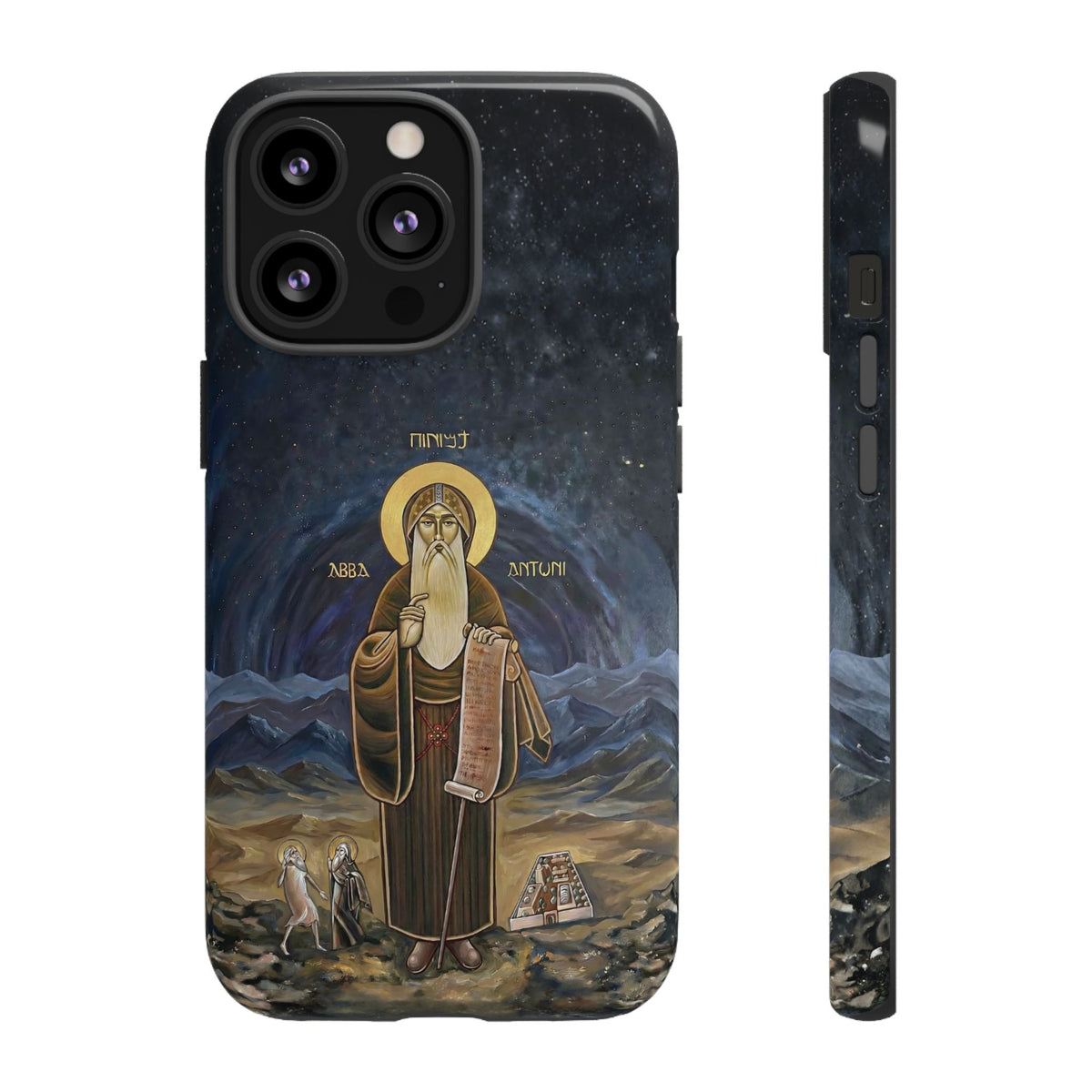 Christelijk telefoonhoesje Sint-Antonius de Grote donkerblauw mat