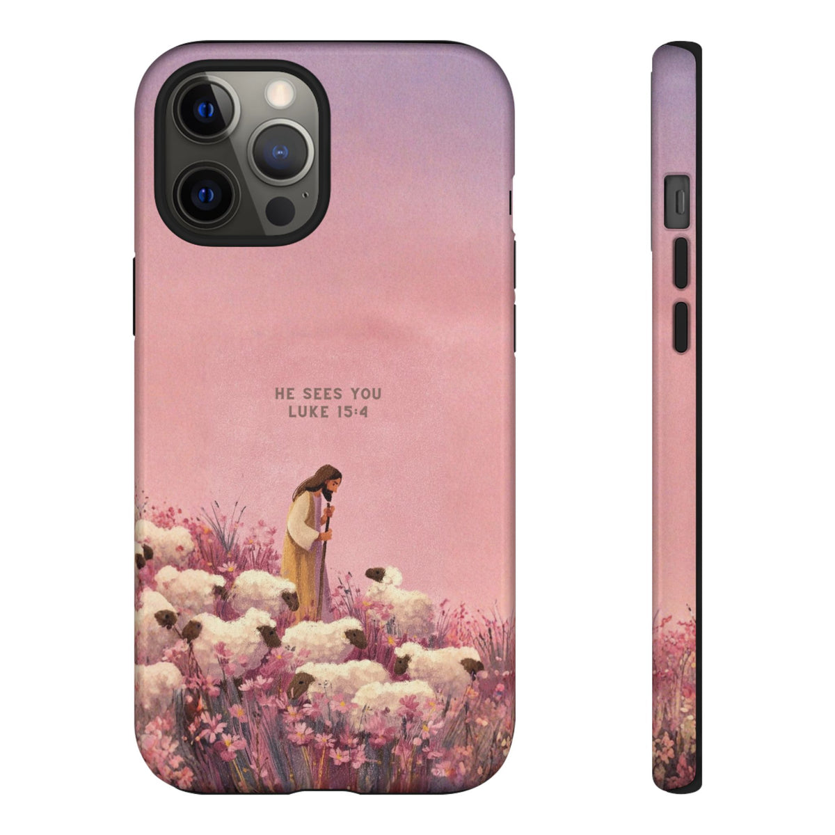 Christelijk telefoonhoesje Hij ziet jou roze mat