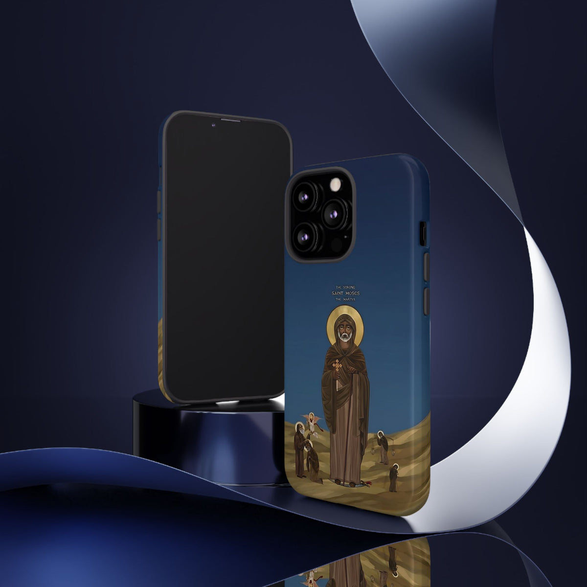 Christelijk telefoonhoesje Sint-Mozes de Sterke blauw mat