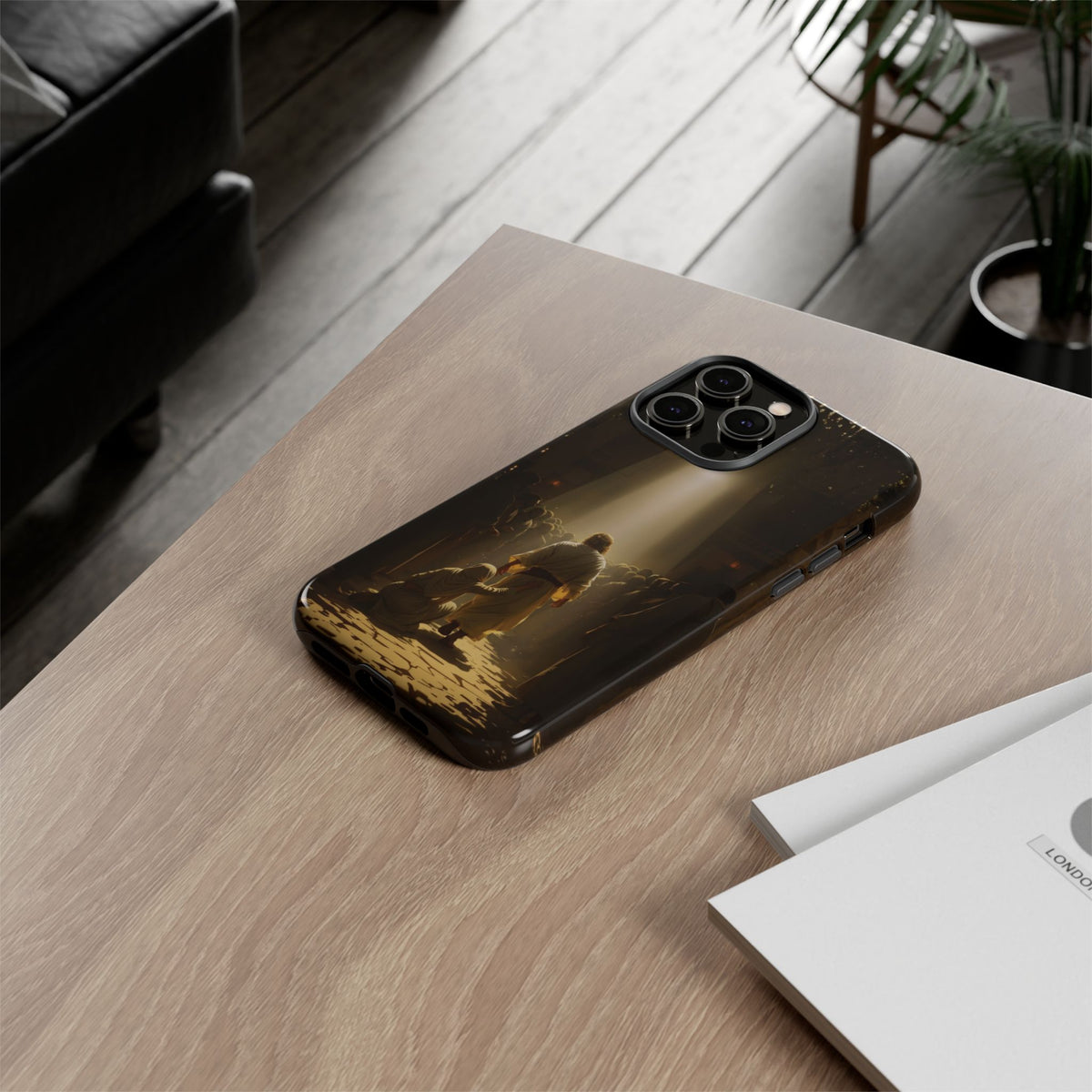 Christelijk telefoonhoesje Aangeraakt door geloof bruin mat