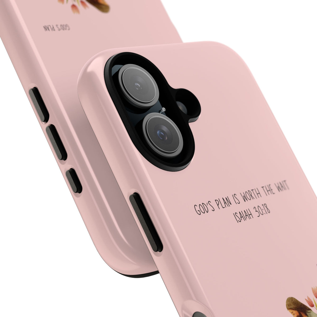 Christelijk telefoonhoesje Gods plan is beter roze mat