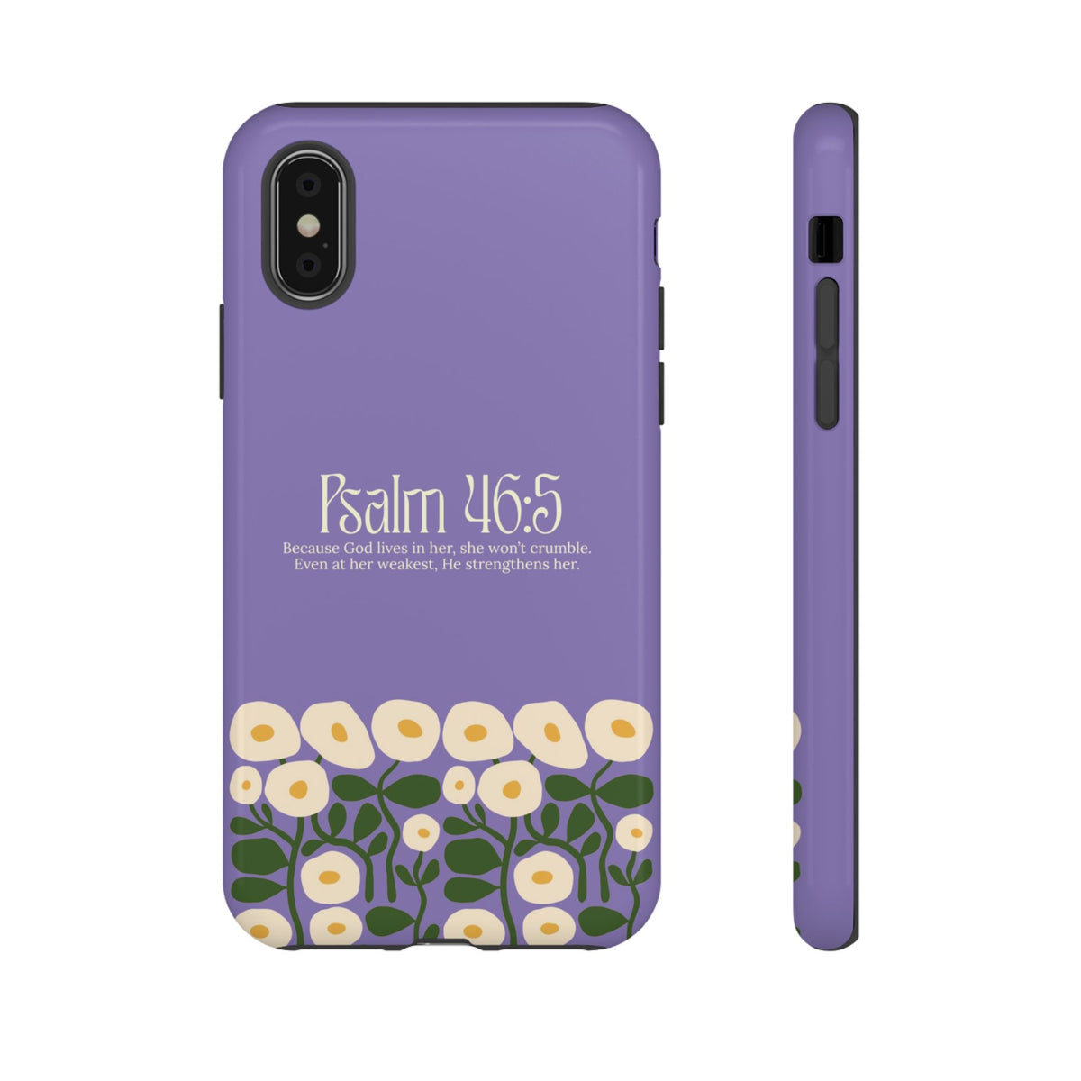 Christelijk telefoonhoesje God woont in haar lila mat