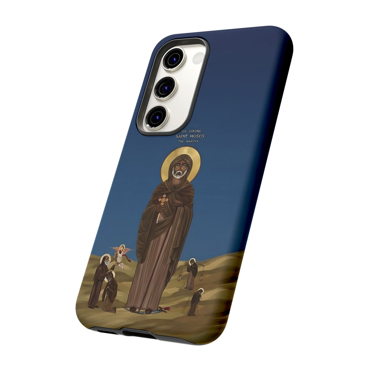 Christelijk telefoonhoesje Sint-Mozes de Sterke blauw mat