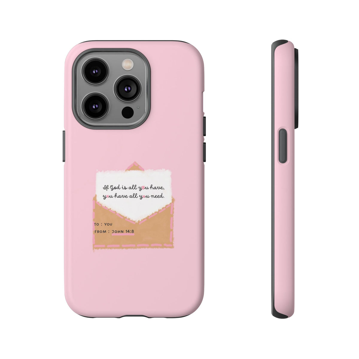 Christelijk telefoonhoesje God is alles wat je nodig hebt roze mat