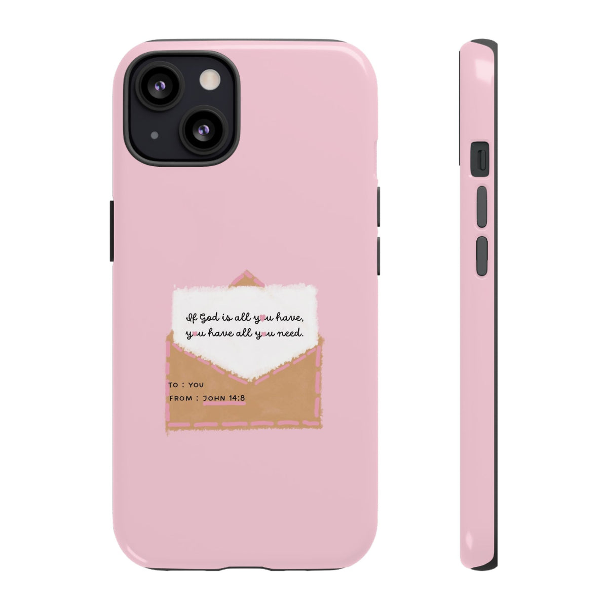 Christelijk telefoonhoesje God is alles wat je nodig hebt roze mat