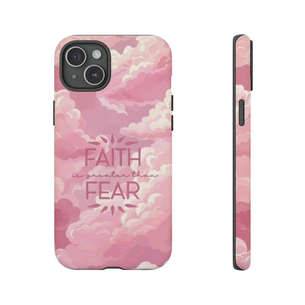 Christelijk telefoonhoesje Geloof is sterker dan angst roze mat