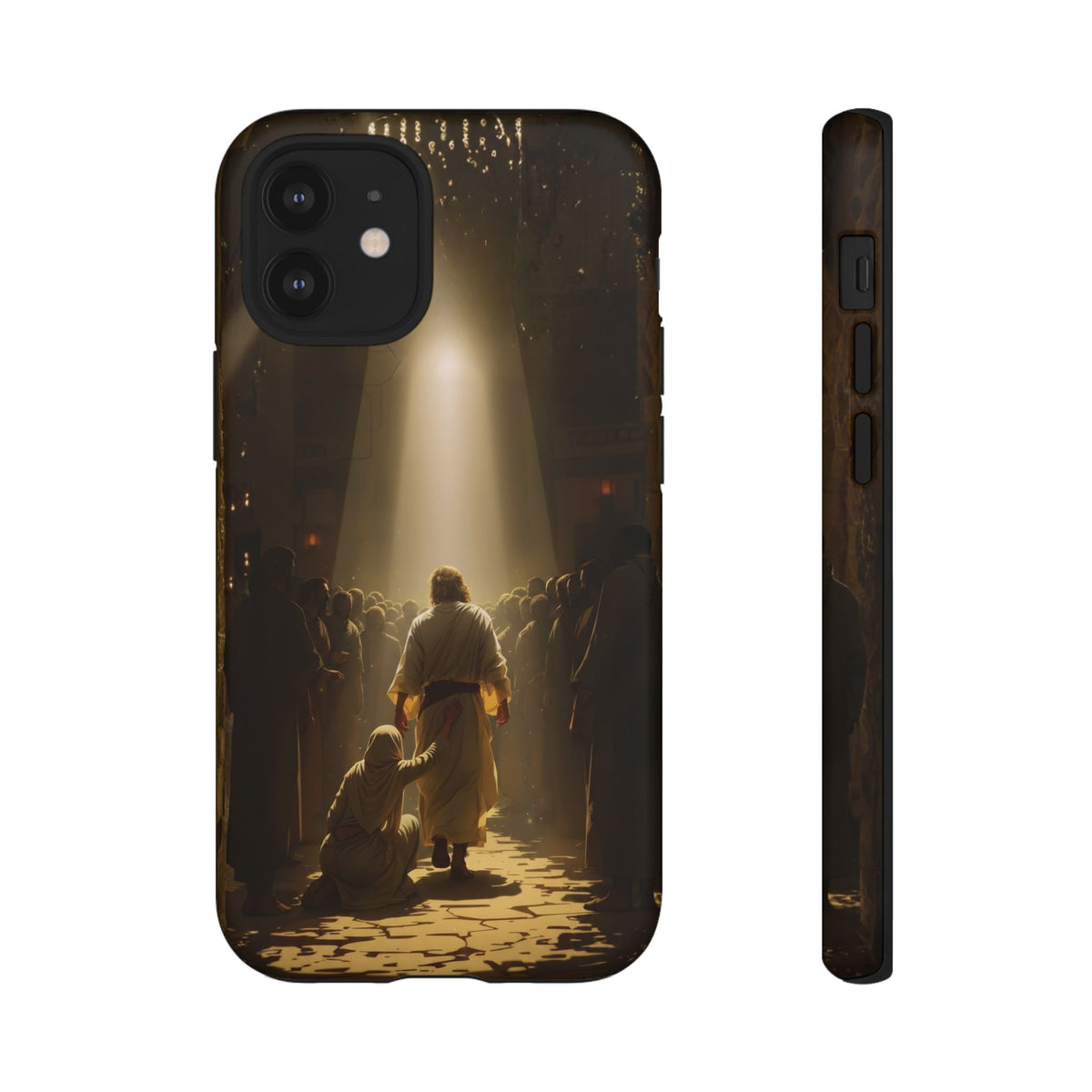 Christelijk telefoonhoesje Aangeraakt door geloof bruin mat